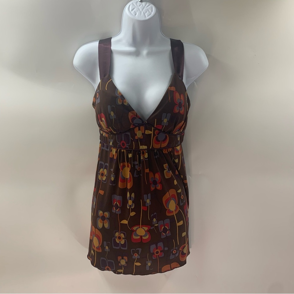 Three Hearts Brown Floral Camisole, Bohemian, Cottage Core, Milkmaid Size M